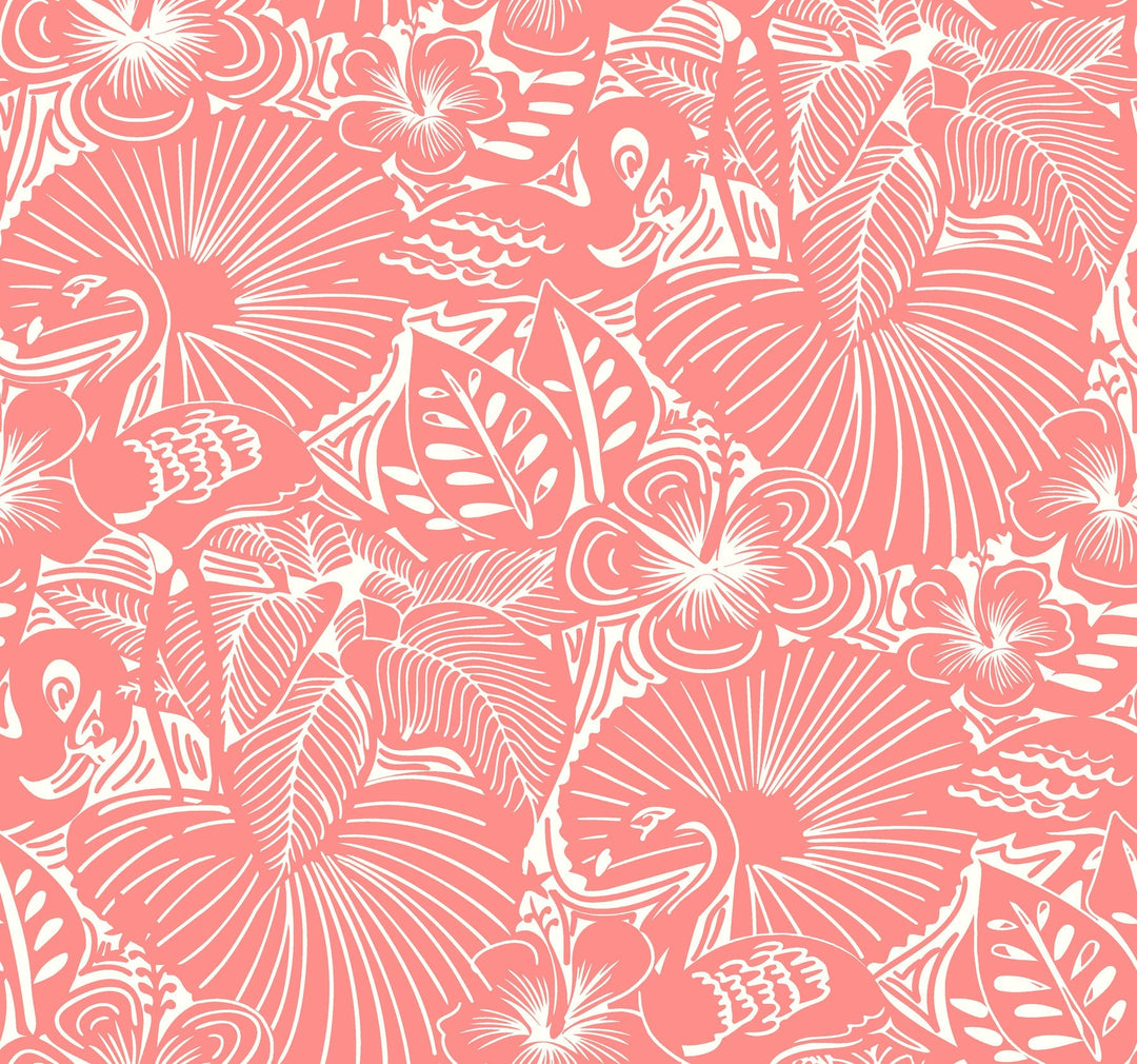 Idalia Coral Floral Flamingo Wallpaper by A-Street Prints Designer
