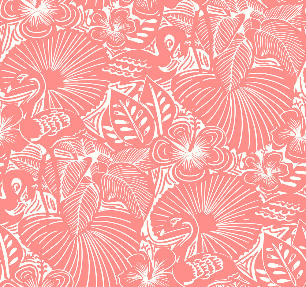 Idalia Coral Floral Flamingo Wallpaper by A-Street Prints Whimsy Covers about 60.8 square feet 27-in by 27-ft long roll Unpasted 25.25 - Fabric Carolina -