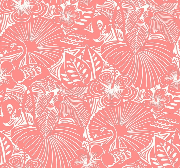 Idalia Coral Floral Flamingo Wallpaper by A-Street Prints Whimsy Covers about 60.8 square feet 27-in by 27-ft long roll Unpasted 25.25 - Fabric Carolina -