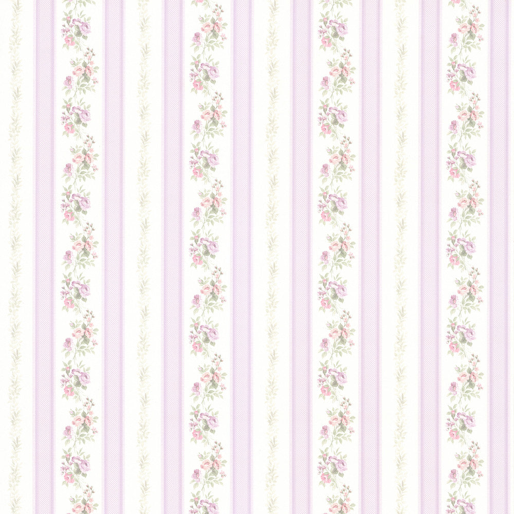 Princess Lavender Floral Stripe Wallpaper by Brewster Kitchen, Bath and Bed Resource IV Covers about 56.4 square feet 20.5-in by 33-ft long roll Prepasted 3.4 - Fabric Carolina -