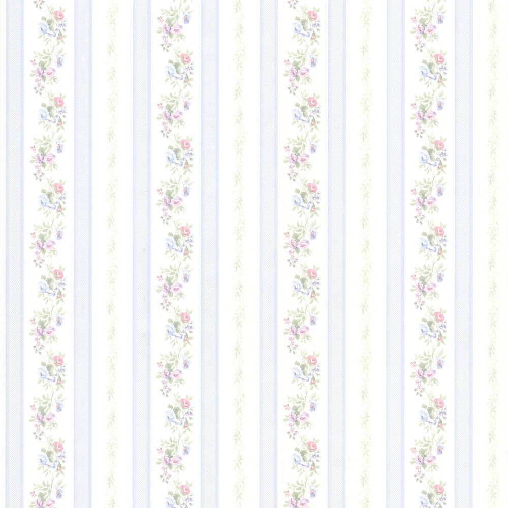 Princess Light Blue Floral Stripe Wallpaper by Brewster Kitchen, Bath and Bed Resource IV Covers about 56.4 square feet 20.5-in by 33-ft long roll Prepasted 3.4 - Fabric Carolina -