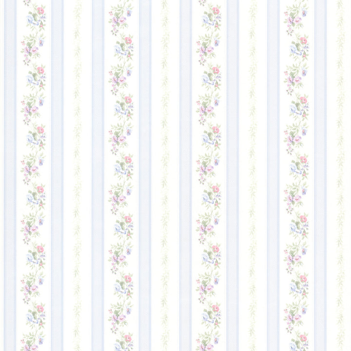 Princess Light Blue Floral Stripe Wallpaper by Brewster Kitchen, Bath and Bed Resource IV Covers about 56.4 square feet 20.5-in by 33-ft long roll Prepasted 3.4 - Fabric Carolina -