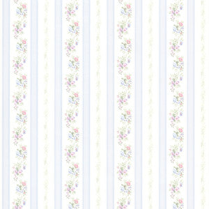 Princess Light Blue Floral Stripe Wallpaper by Brewster