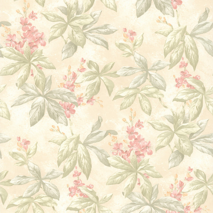 Palma Pastel Leaf Blossom Trail Wallpaper by Brewster Kitchen, Bath and Bed Resource IV Covers about 56.4 square feet 20.5-in by 33-ft long roll Prepasted 21 - Fabric Carolina -