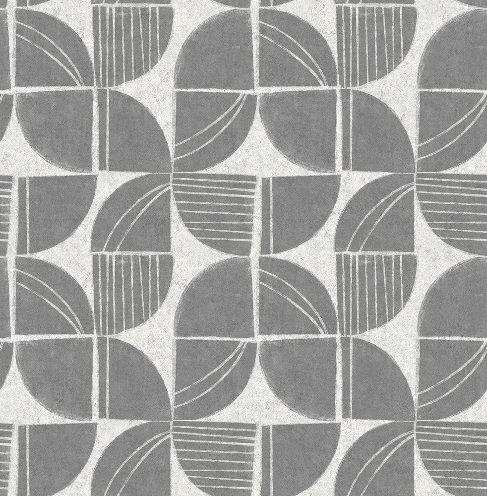 Baxter Charcoal Semicircle Mosaic Wallpaper by A-Street Prints Solace Covers about 56.4 square feet 20.5-in by 33-ft long roll Unpasted 20.86 - Fabric Carolina -