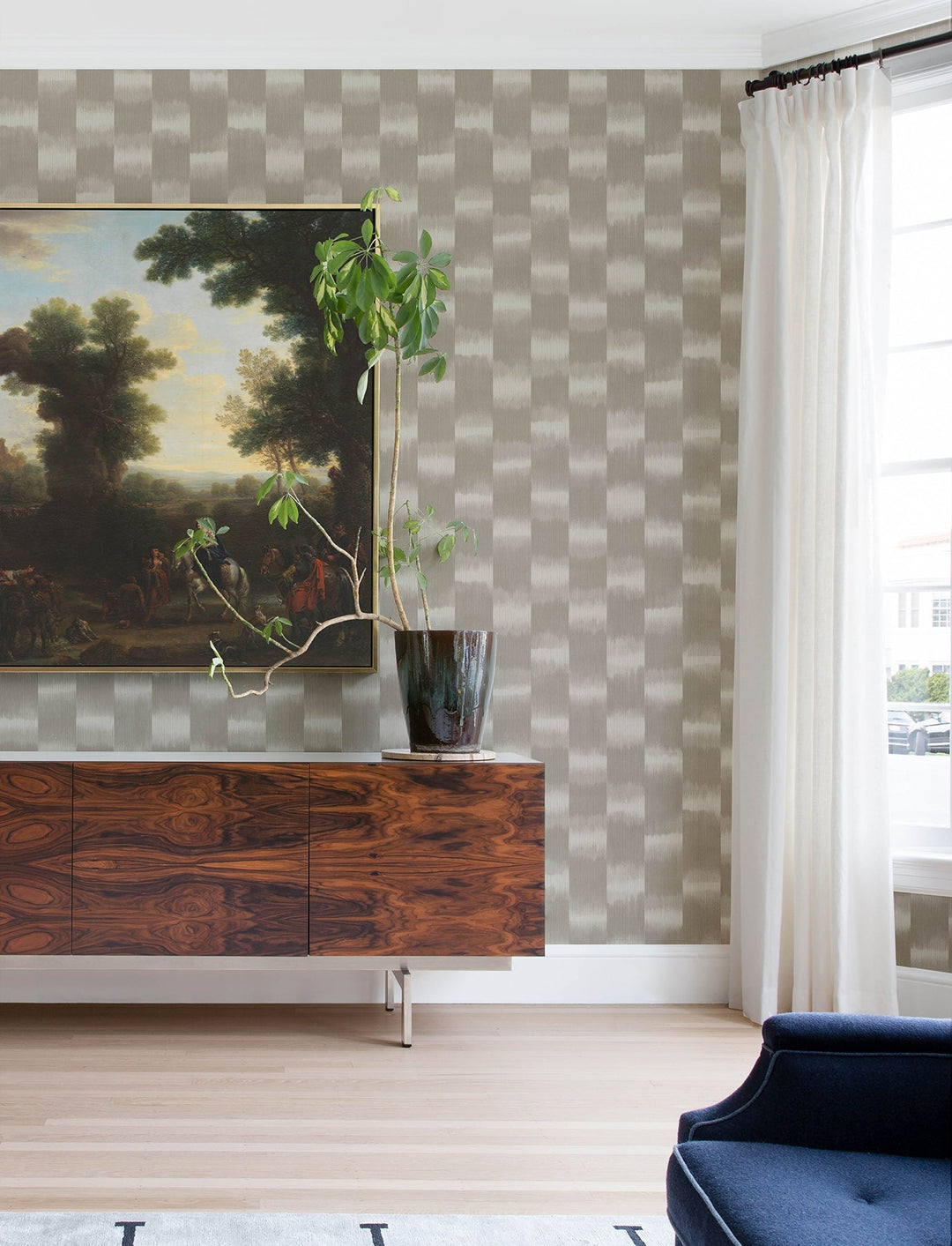 Baldwin Taupe Shibori Stripe Wallpaper by A-Street Prints Designer