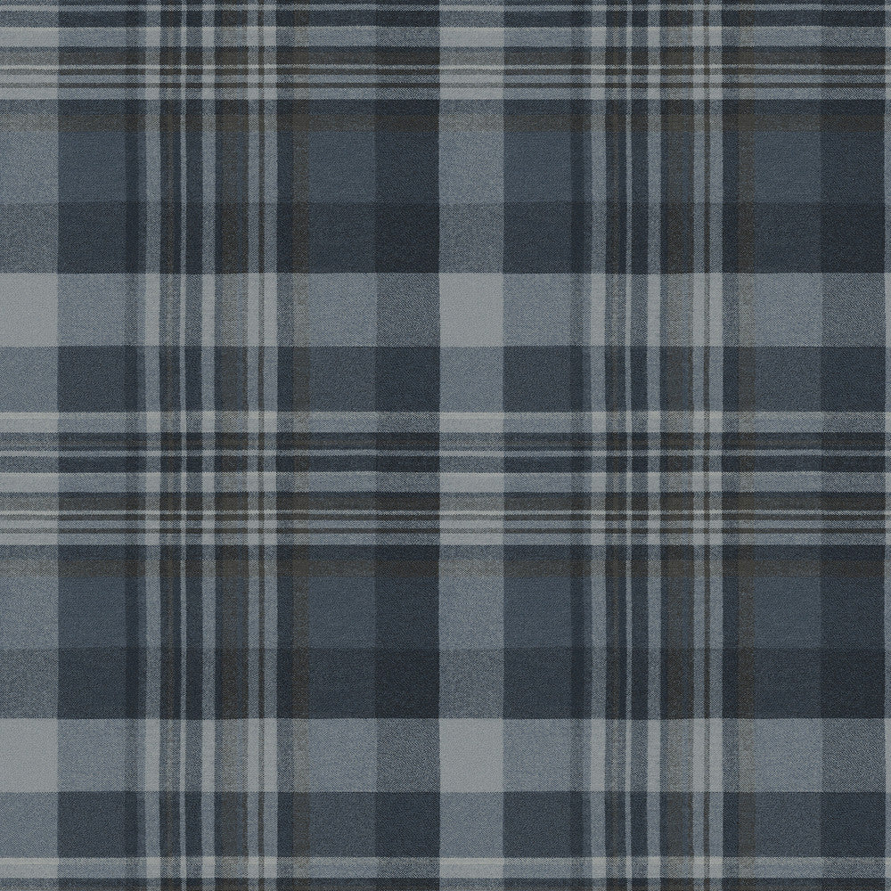 Dutton Plaid Indigo Wallpaper by Chesapeake Yellowstone Covers about 56.4 square feet 20.5-in by 33-ft long roll Prepasted 20.5 - Fabric Carolina -