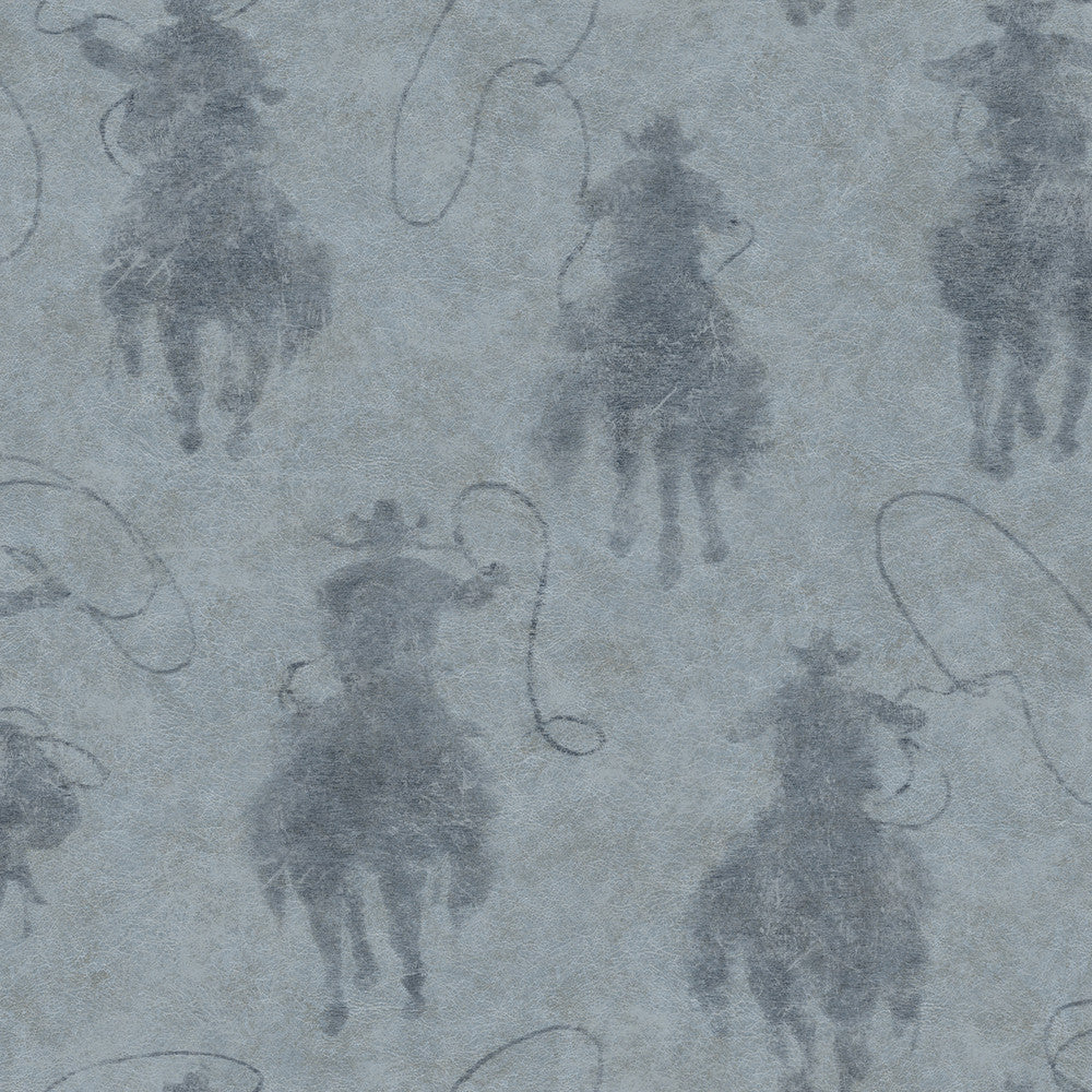 Stockman Silhouette Blue Wallpaper by Chesapeake Yellowstone Covers about 56.4 square feet 20.5-in by 33-ft long roll Prepasted 20.5 - Fabric Carolina -