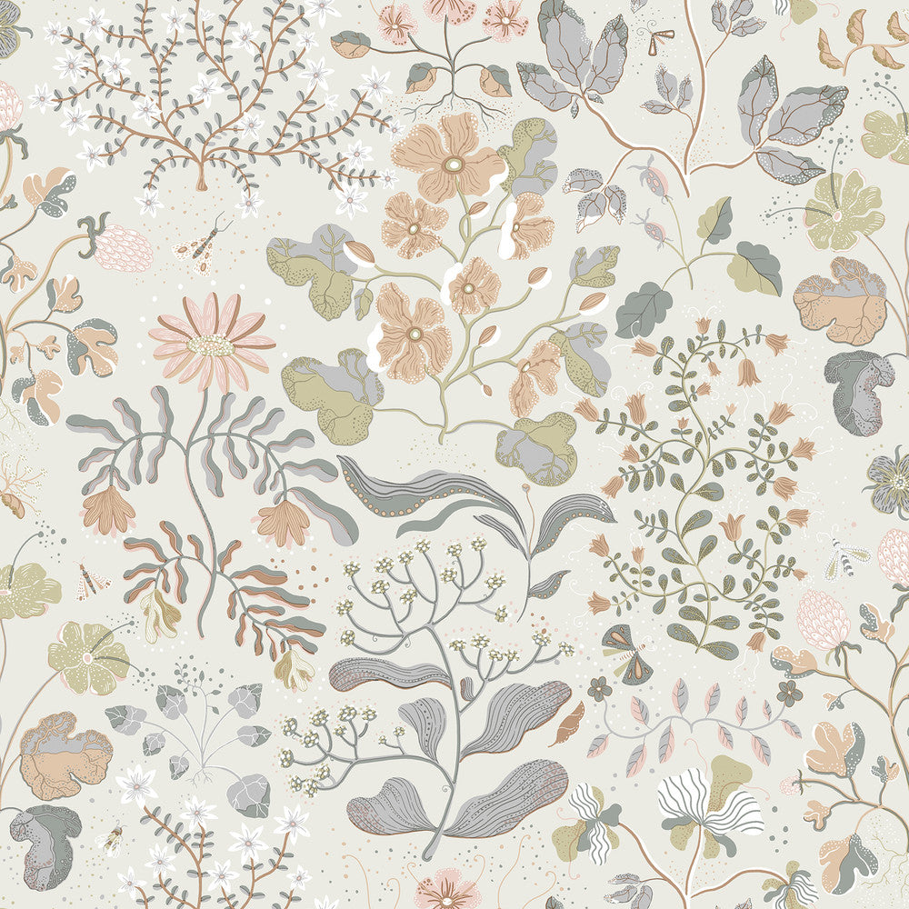 Groh Neutral Floral Wallpaper by A-Street Prints Botanica Covers about 57.5 square feet 20.9-in by 33-ft long roll Unpasted 20.9 - Fabric Carolina -