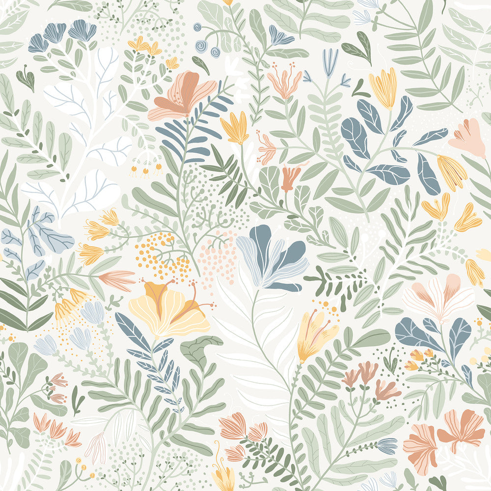 Brittsommar Seafoam Woodland Floral Wallpaper by A-Street Prints Botanica Covers about 57.5 square feet 20.9-in by 33-ft long roll Unpasted 20.9 - Fabric Carolina -