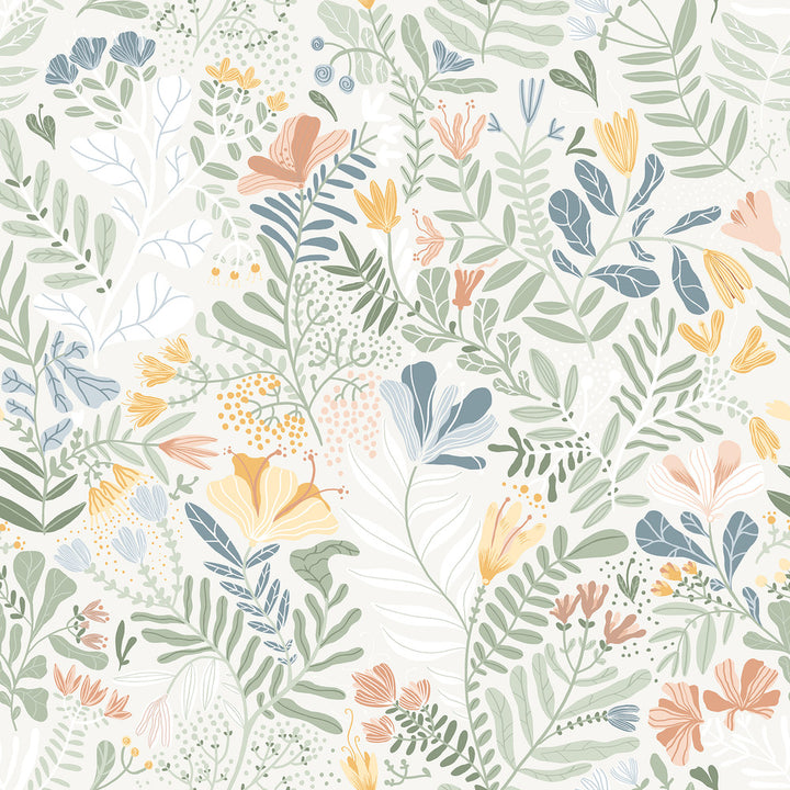 Brittsommar Seafoam Woodland Floral Wallpaper by A-Street Prints Botanica Covers about 57.5 square feet 20.9-in by 33-ft long roll Unpasted 20.9 - Fabric Carolina -