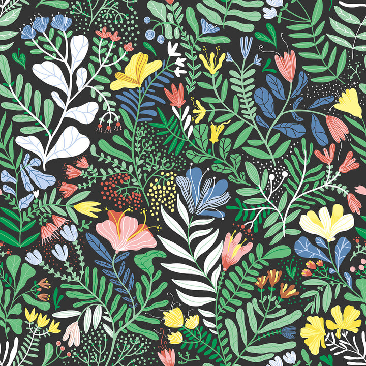 Brittsommar Black Woodland Floral Wallpaper by A-Street Prints Botanica Covers about 57.5 square feet 20.9-in by 33-ft long roll Unpasted 20.9 - Fabric Carolina -