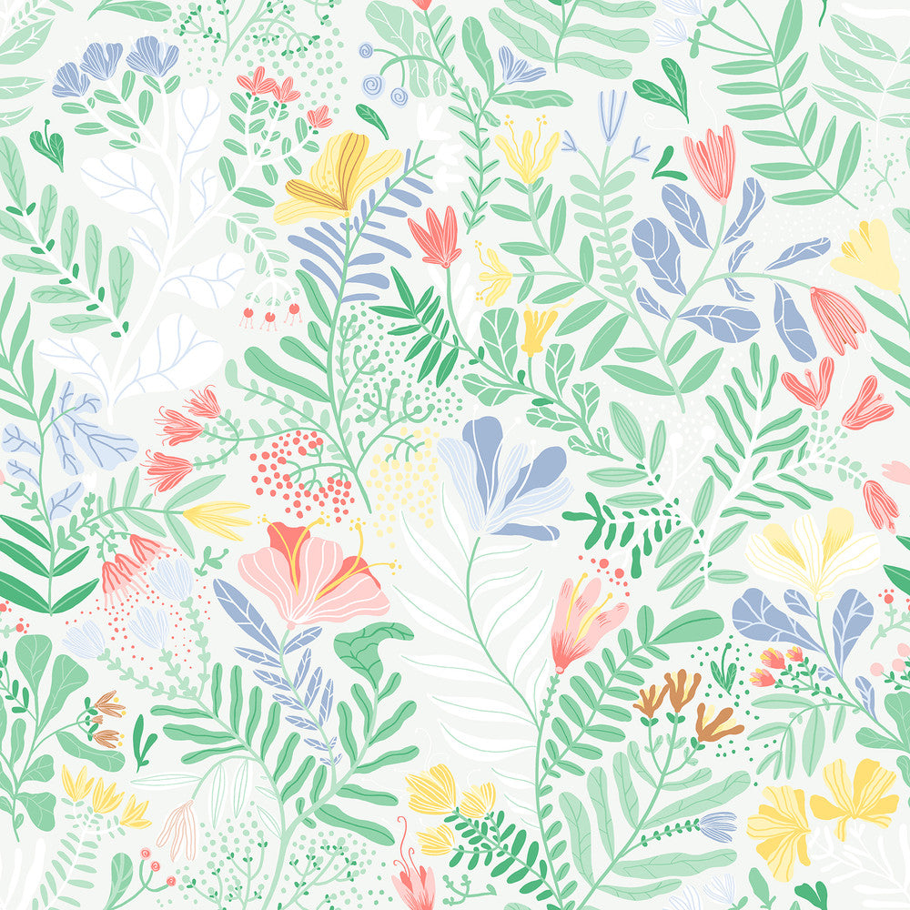 Brittsommar Light Green Woodland Floral Wallpaper by A-Street Prints Botanica Covers about 57.5 square feet 20.9-in by 33-ft long roll Unpasted 20.9 - Fabric Carolina -