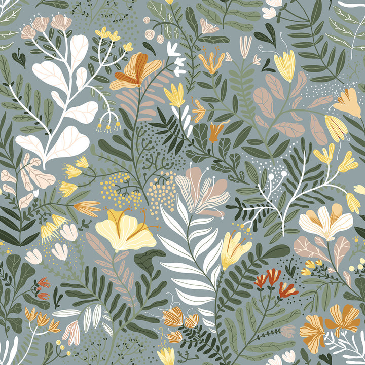 Brittsommar Slate Woodland Floral Wallpaper by A-Street Prints Botanica Covers about 57.5 square feet 20.9-in by 33-ft long roll Unpasted 20.9 - Fabric Carolina -