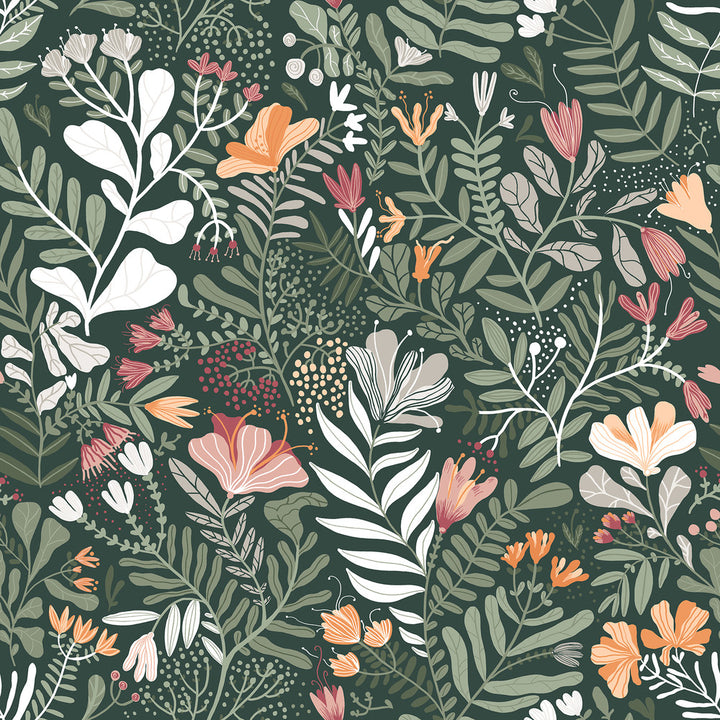 Brittsommar Evergreen Woodland Floral Wallpaper by A-Street Prints Botanica Covers about 57.5 square feet 20.9-in by 33-ft long roll Unpasted 20.9 - Fabric Carolina -