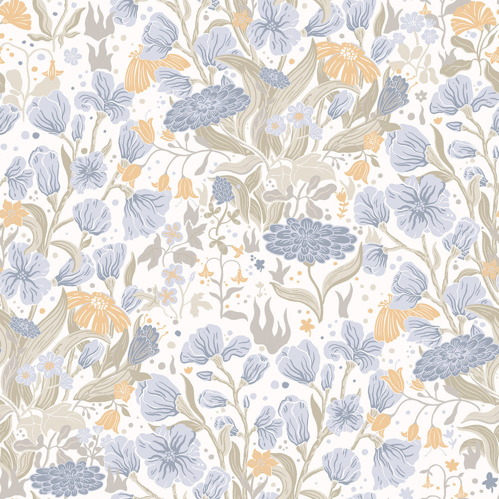 Hava Light Blue Meadow Flowers Wallpaper by A-Street Prints Botanica Covers about 57.5 square feet 20.9-in by 33-ft long roll Unpasted 20.9 - Fabric Carolina -