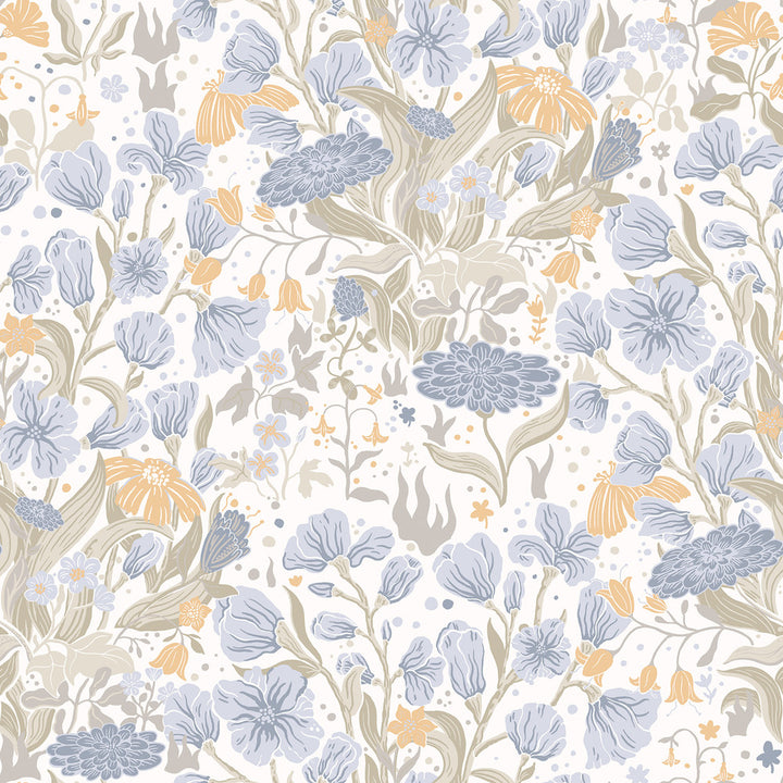 Hava Light Blue Meadow Flowers Wallpaper by A-Street Prints Botanica Covers about 57.5 square feet 20.9-in by 33-ft long roll Unpasted 20.9 - Fabric Carolina -