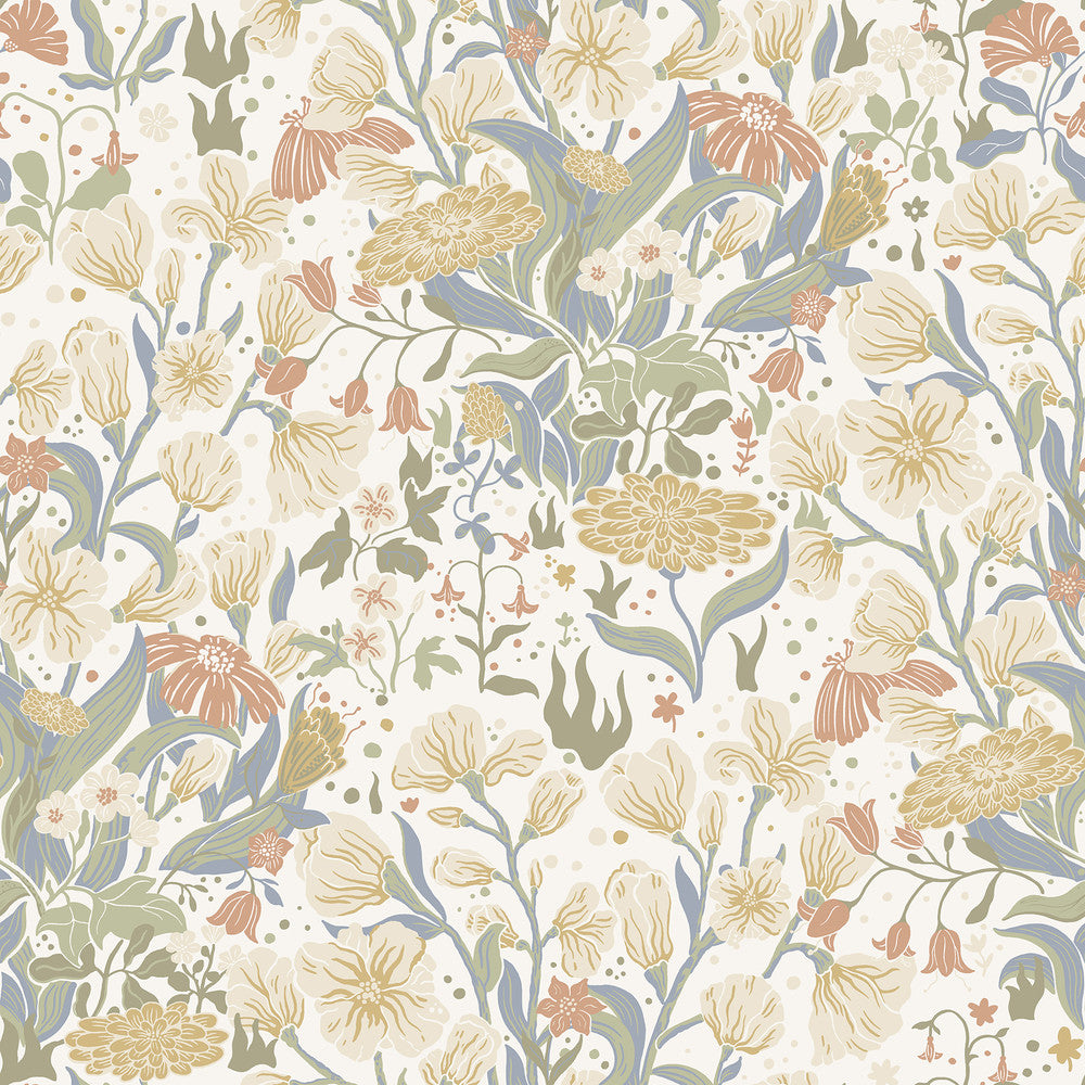Hava Neutral Meadow Flowers Wallpaper by A-Street Prints Botanica Covers about 57.5 square feet 20.9-in by 33-ft long roll Unpasted 20.9 - Fabric Carolina -