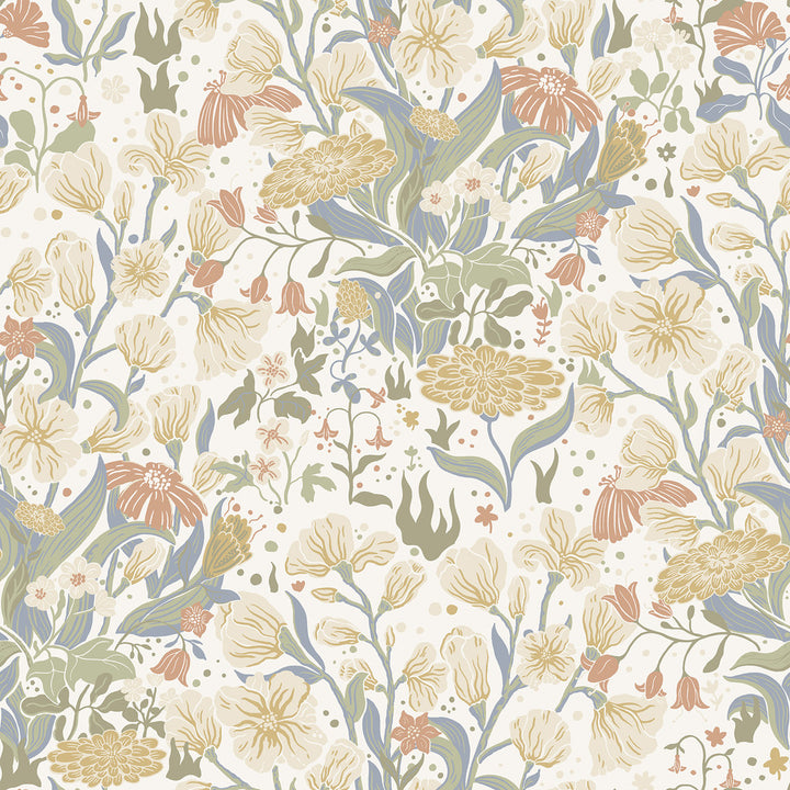 Hava Neutral Meadow Flowers Wallpaper by A-Street Prints Botanica Covers about 57.5 square feet 20.9-in by 33-ft long roll Unpasted 20.9 - Fabric Carolina -