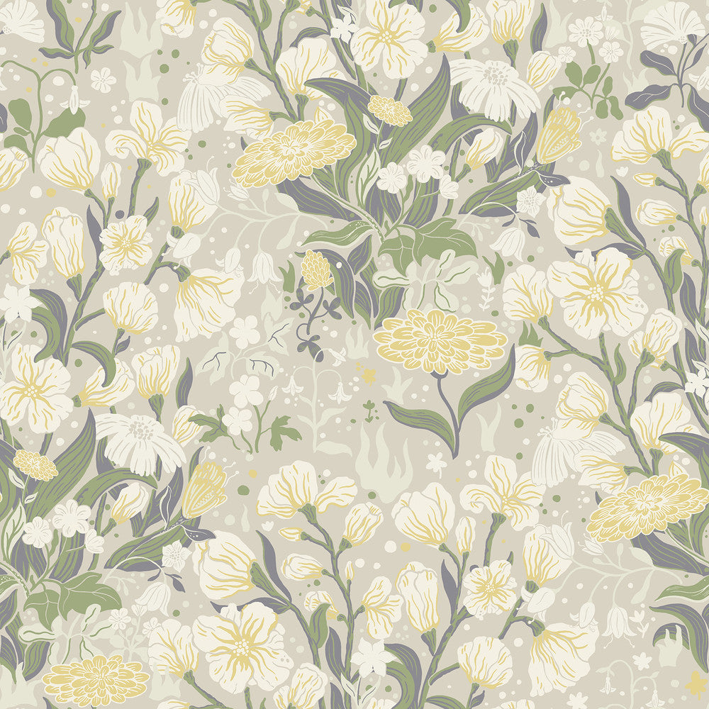 Hava Yellow Meadow Flowers Wallpaper by A-Street Prints Botanica Covers about 57.5 square feet 20.9-in by 33-ft long roll Unpasted 20.9 - Fabric Carolina -
