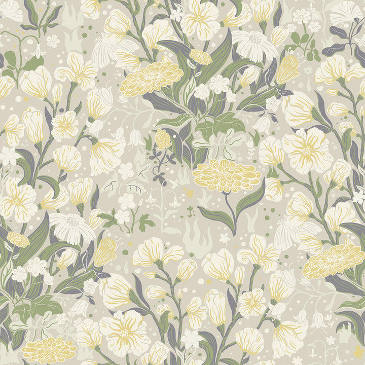 Hava Yellow Meadow Flowers Wallpaper by A-Street Prints Botanica Covers about 57.5 square feet 20.9-in by 33-ft long roll Unpasted 20.9 - Fabric Carolina -
