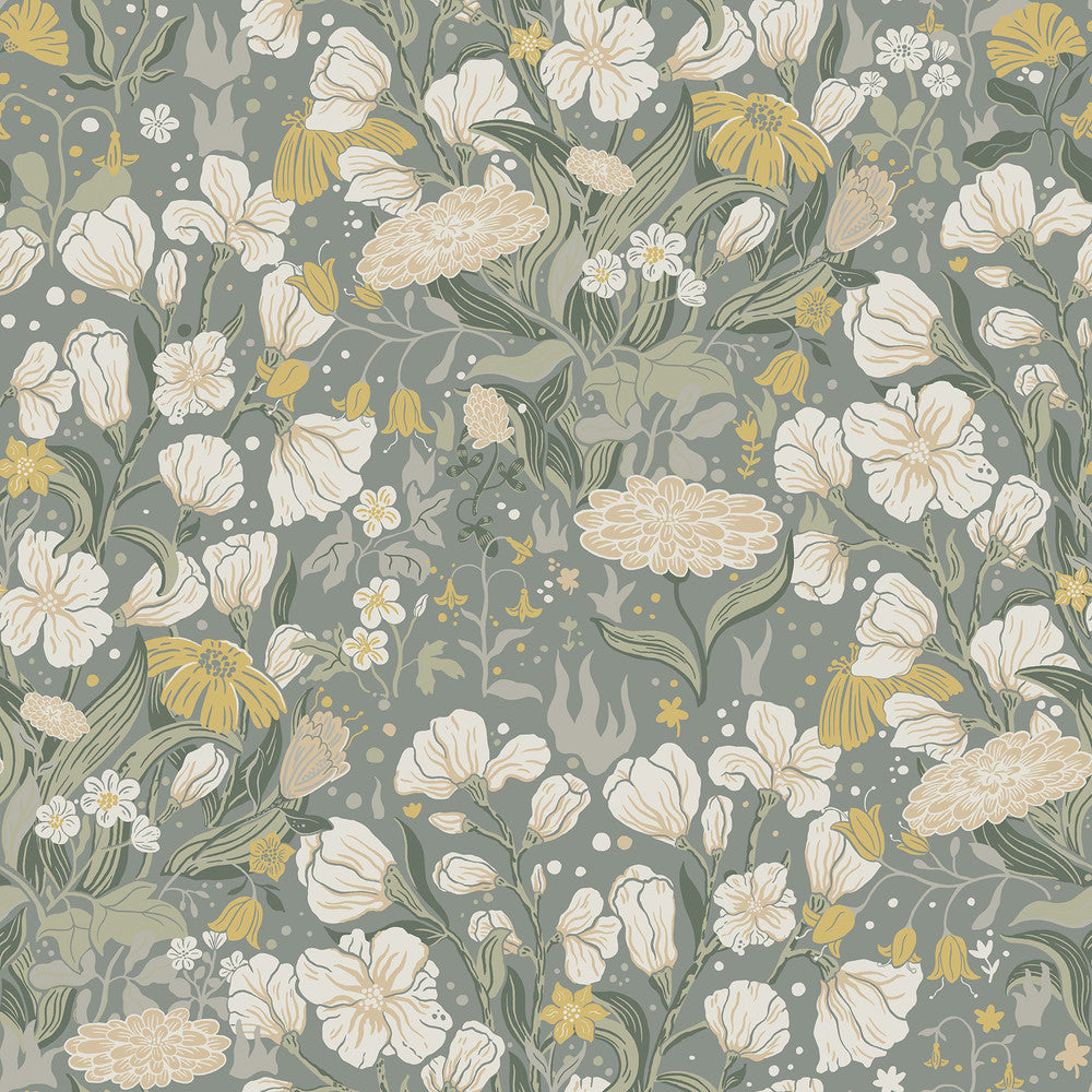 Hava Moss Meadow Flowers Wallpaper by A-Street Prints Botanica Covers about 57.5 square feet 20.9-in by 33-ft long roll Unpasted 20.9 - Fabric Carolina -