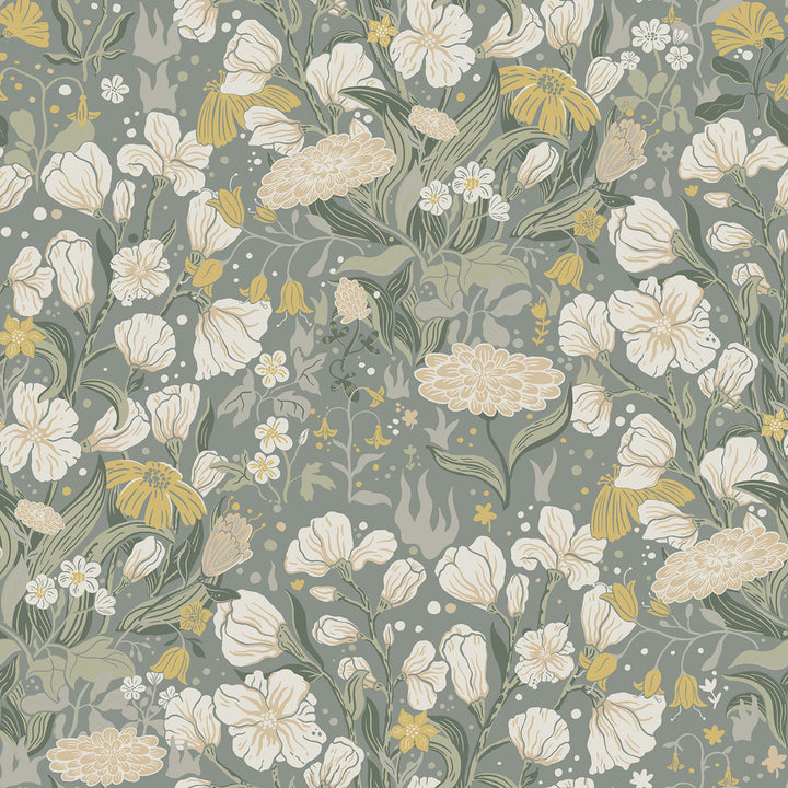 Hava Moss Meadow Flowers Wallpaper by A-Street Prints Botanica Covers about 57.5 square feet 20.9-in by 33-ft long roll Unpasted 20.9 - Fabric Carolina -