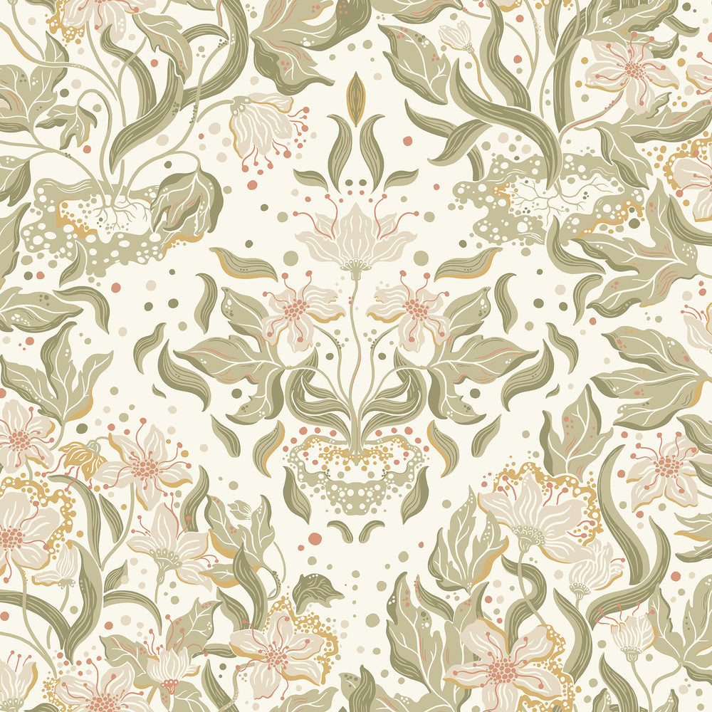 Lisa Olive Floral Damask Wallpaper by A-Street Prints Botanica Covers about 57.5 square feet 20.9-in by 33-ft long roll Unpasted 20.9 - Fabric Carolina -
