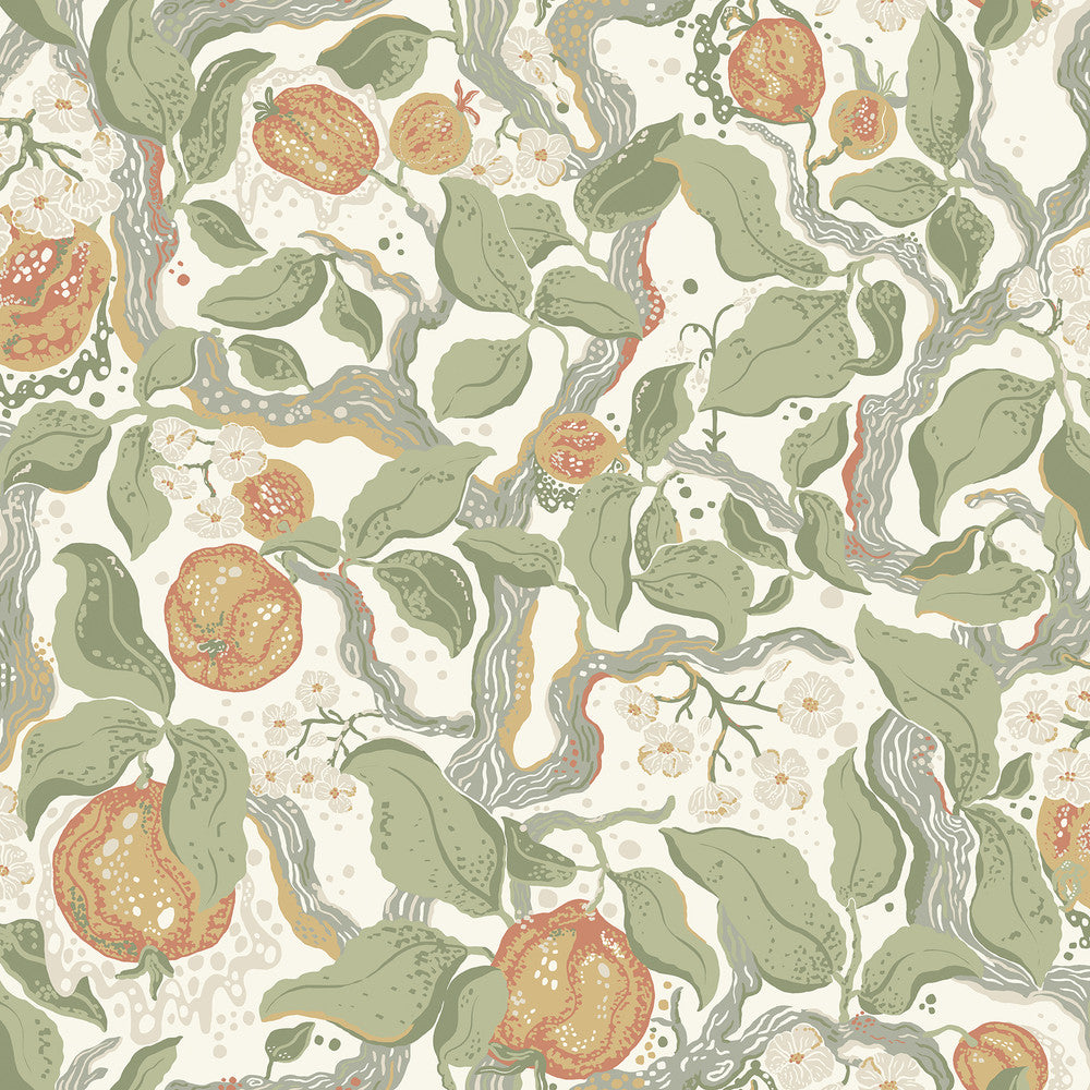Kort Green Fruit and Floral Wallpaper by A-Street Prints Botanica Covers about 57.5 square feet 20.9-in by 33-ft long roll Unpasted 20.9 - Fabric Carolina -