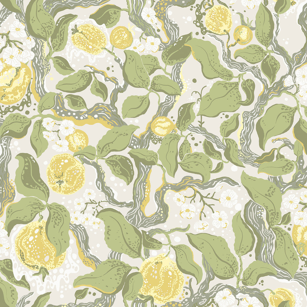 Kort Yellow Fruit and Floral Wallpaper by A-Street Prints Botanica Covers about 57.5 square feet 20.9-in by 33-ft long roll Unpasted 20.9 - Fabric Carolina -