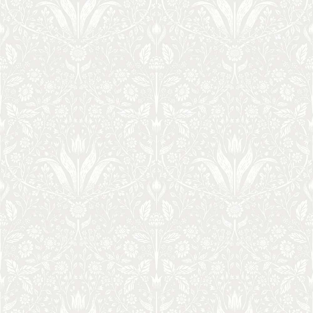 Mara Light Grey Tulip Ogee Wallpaper by A-Street Prints Botanica Covers about 57.5 square feet 20.9-in by 33-ft long roll Unpasted 20.9 - Fabric Carolina -