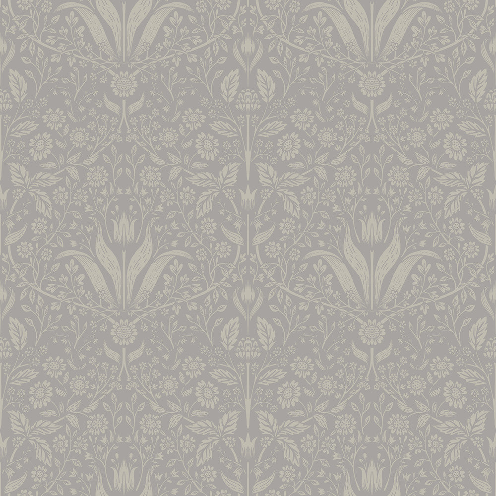 Mara Grey Tulip Ogee Wallpaper by A-Street Prints Botanica Covers about 57.5 square feet 20.9-in by 33-ft long roll Unpasted 20.9 - Fabric Carolina -
