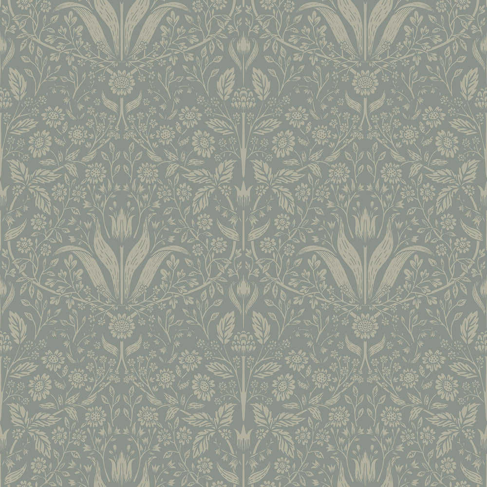 Mara Green Tulip Ogee Wallpaper by A-Street Prints Botanica Covers about 57.5 square feet 20.9-in by 33-ft long roll Unpasted 20.9 - Fabric Carolina -
