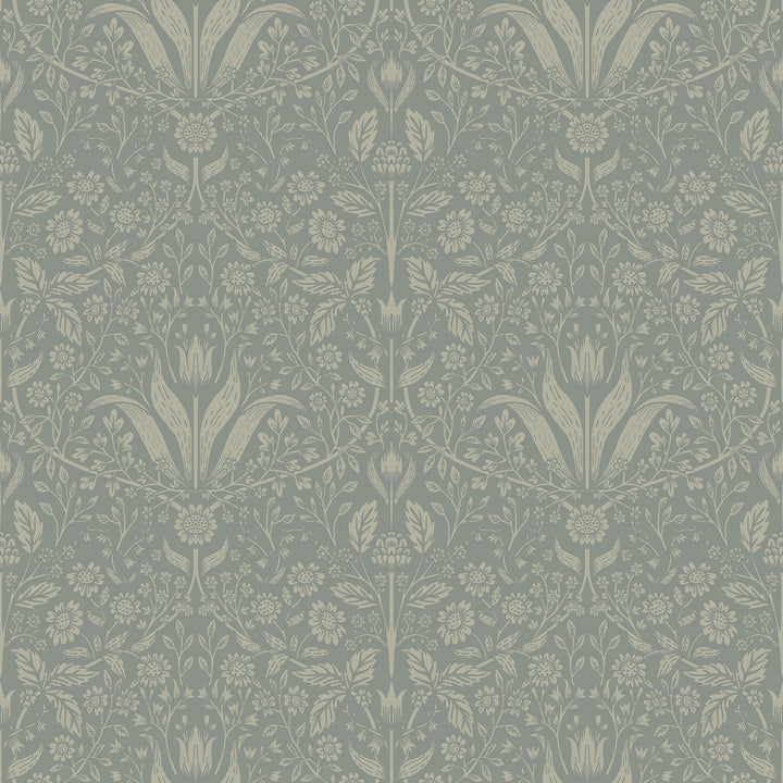 Mara Green Tulip Ogee Wallpaper by A-Street Prints Botanica Covers about 57.5 square feet 20.9-in by 33-ft long roll Unpasted 20.9 - Fabric Carolina -