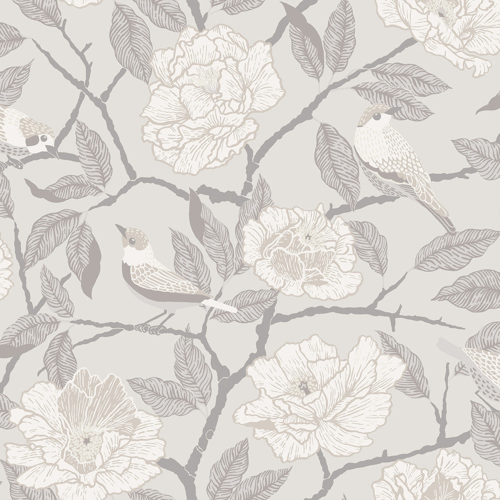 Bernadina Grey Rosebush Wallpaper by A-Street Prints Botanica Covers about 57.5 square feet 20.9-in by 33-ft long roll Unpasted 20.9 - Fabric Carolina -