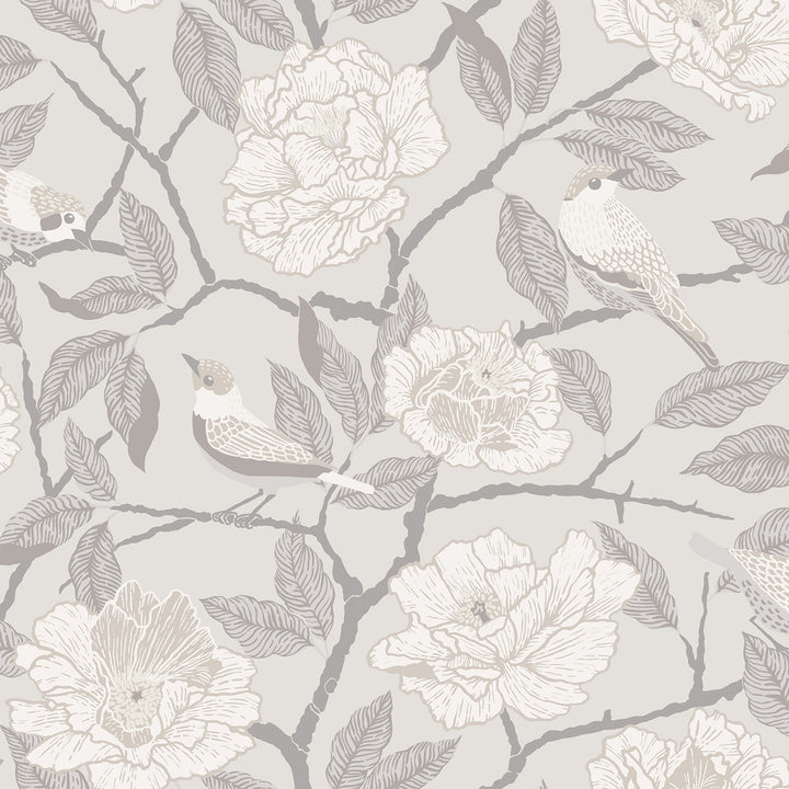 Bernadina Grey Rosebush Wallpaper by A-Street Prints Botanica Covers about 57.5 square feet 20.9-in by 33-ft long roll Unpasted 20.9 - Fabric Carolina -