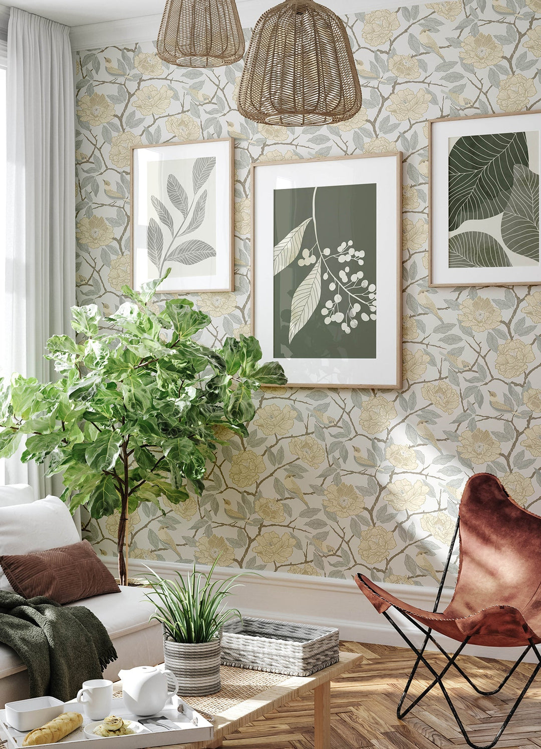 Bernadina Light Yellow Rosebush Wallpaper by A-Street Prints Designer