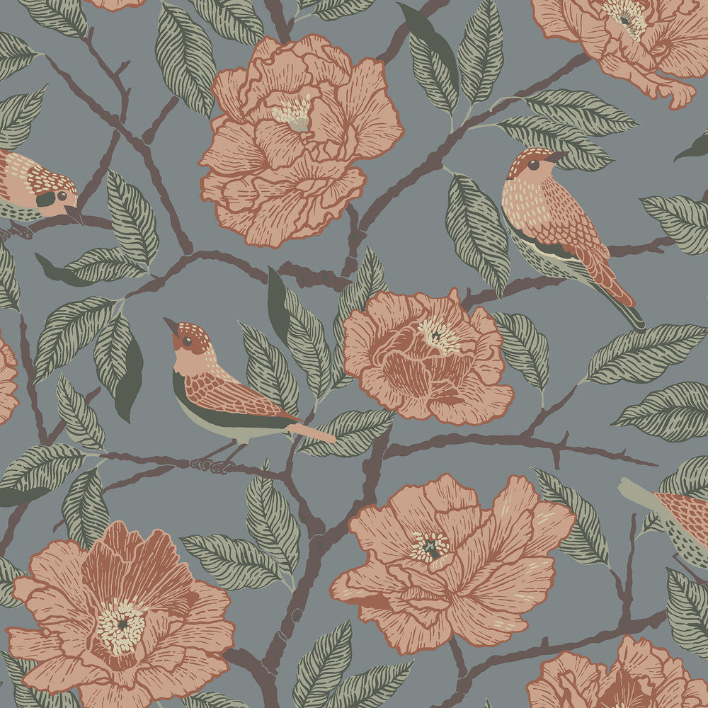 Bernadina Blue Rosebush Wallpaper by A-Street Prints Botanica Covers about 57.5 square feet 20.9-in by 33-ft long roll Unpasted 20.9 - Fabric Carolina -