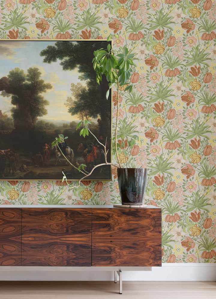Cecilia Chartreuse Tulip and Daffodil Wallpaper by A-Street Prints Designer