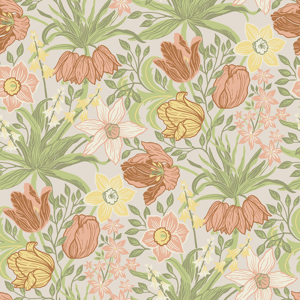 Cecilia Chartreuse Tulip and Daffodil Wallpaper by A-Street Prints Botanica Covers about 57.5 square feet 20.9-in by 33-ft long roll Unpasted 20.9 - Fabric Carolina -