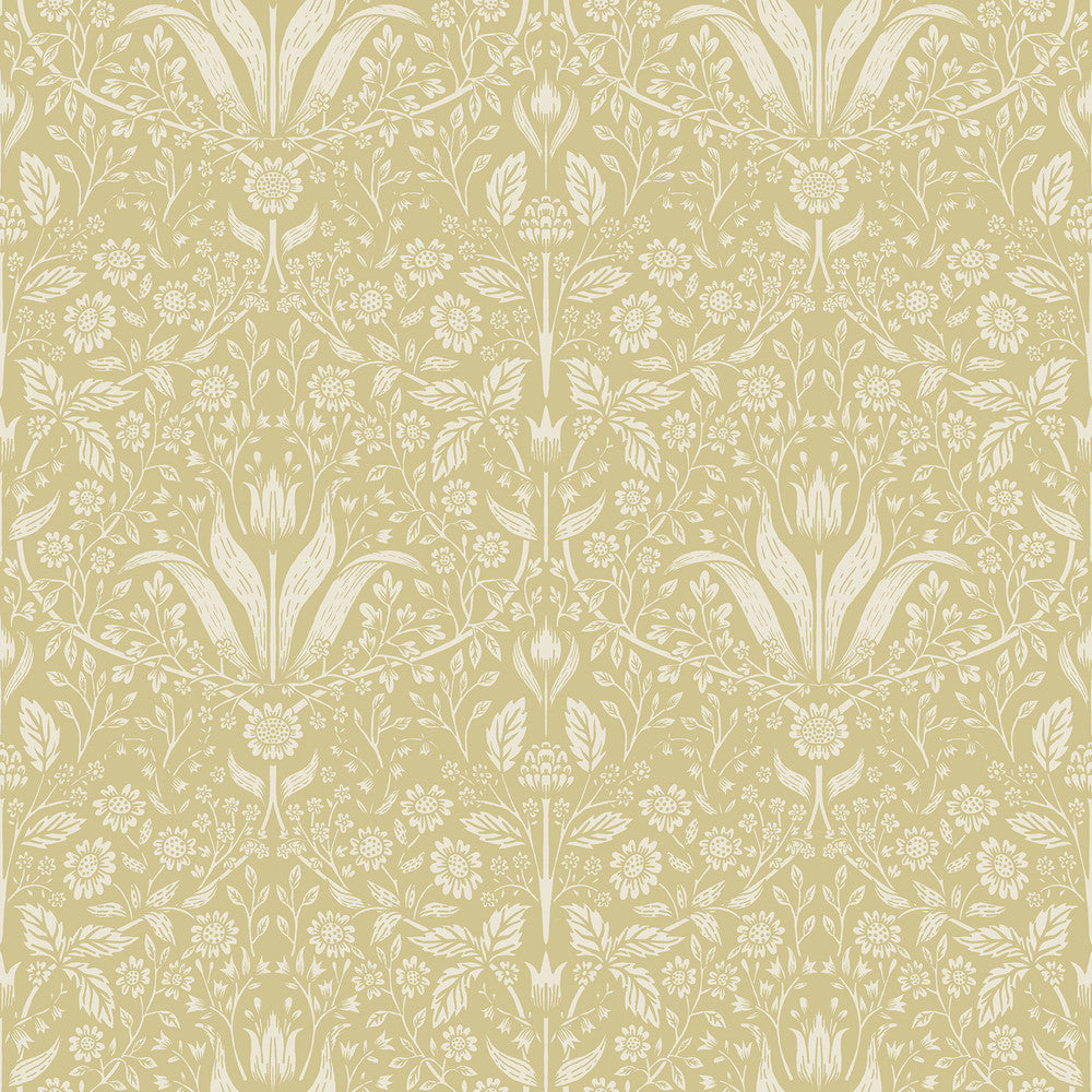 Mara Yellow Tulip Ogee Wallpaper by A-Street Prints Botanica Covers about 57.5 square feet 20.9-in by 33-ft long roll Unpasted 20.9 - Fabric Carolina -