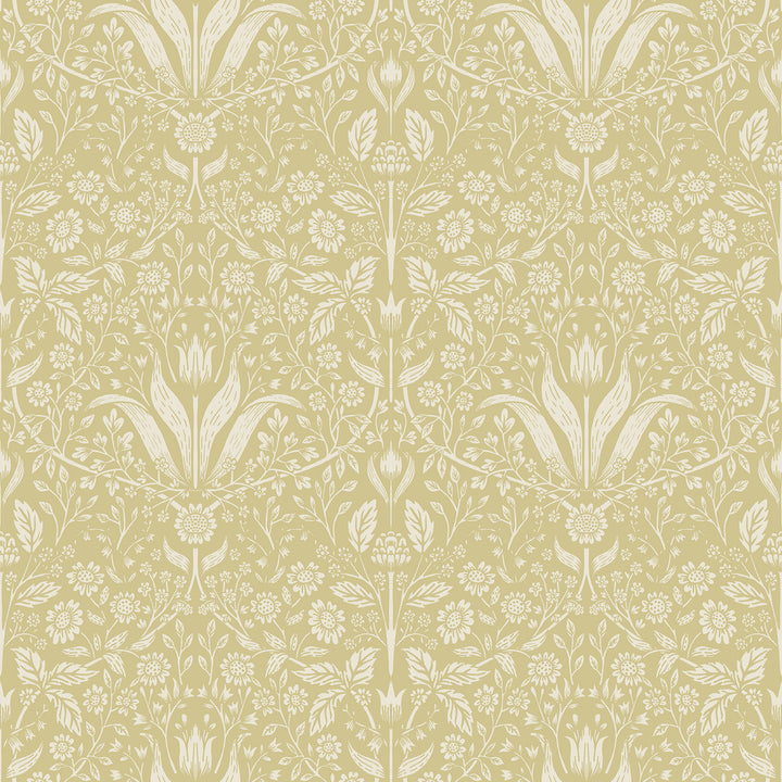 Mara Yellow Tulip Ogee Wallpaper by A-Street Prints Botanica Covers about 57.5 square feet 20.9-in by 33-ft long roll Unpasted 20.9 - Fabric Carolina -