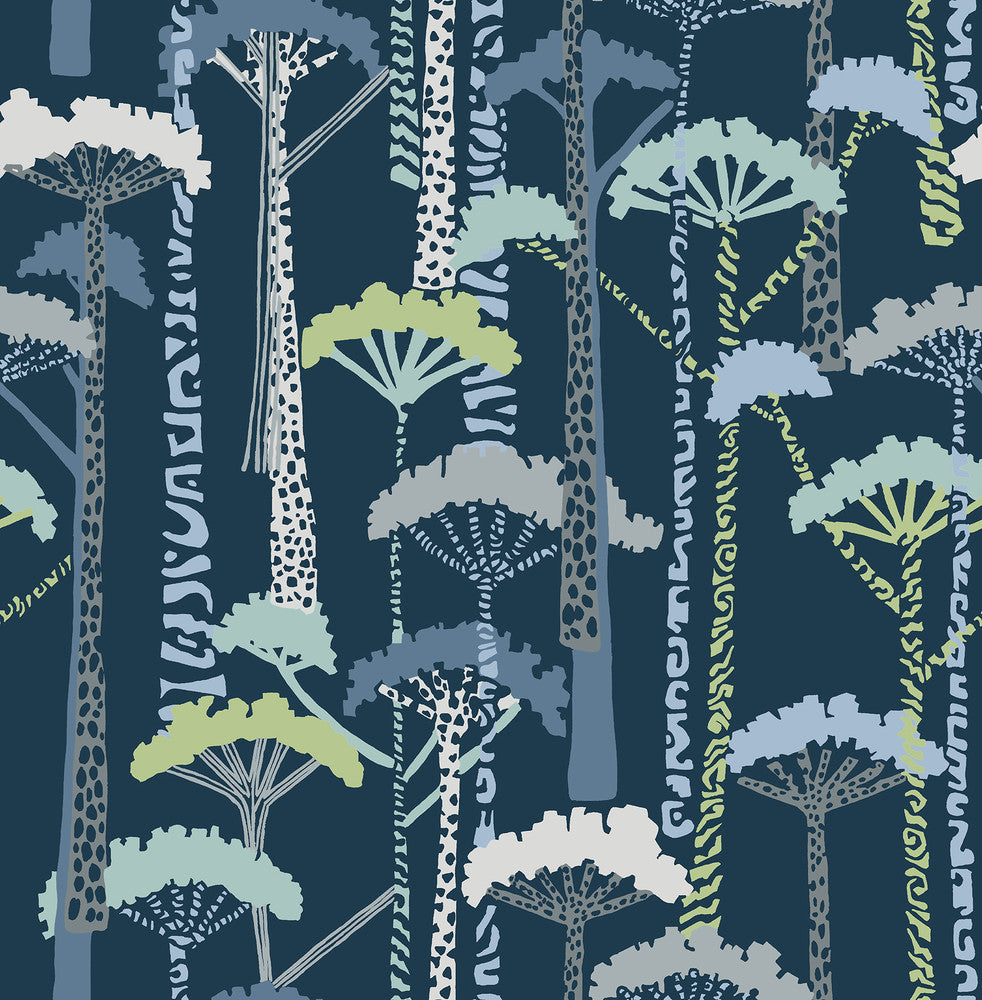 Unify Indigo Forest Wallpaper by A-Street Prints Harmony Covers about 56.4 square feet 20.5-in by 33-ft long roll Unpasted 20.86 - Fabric Carolina -