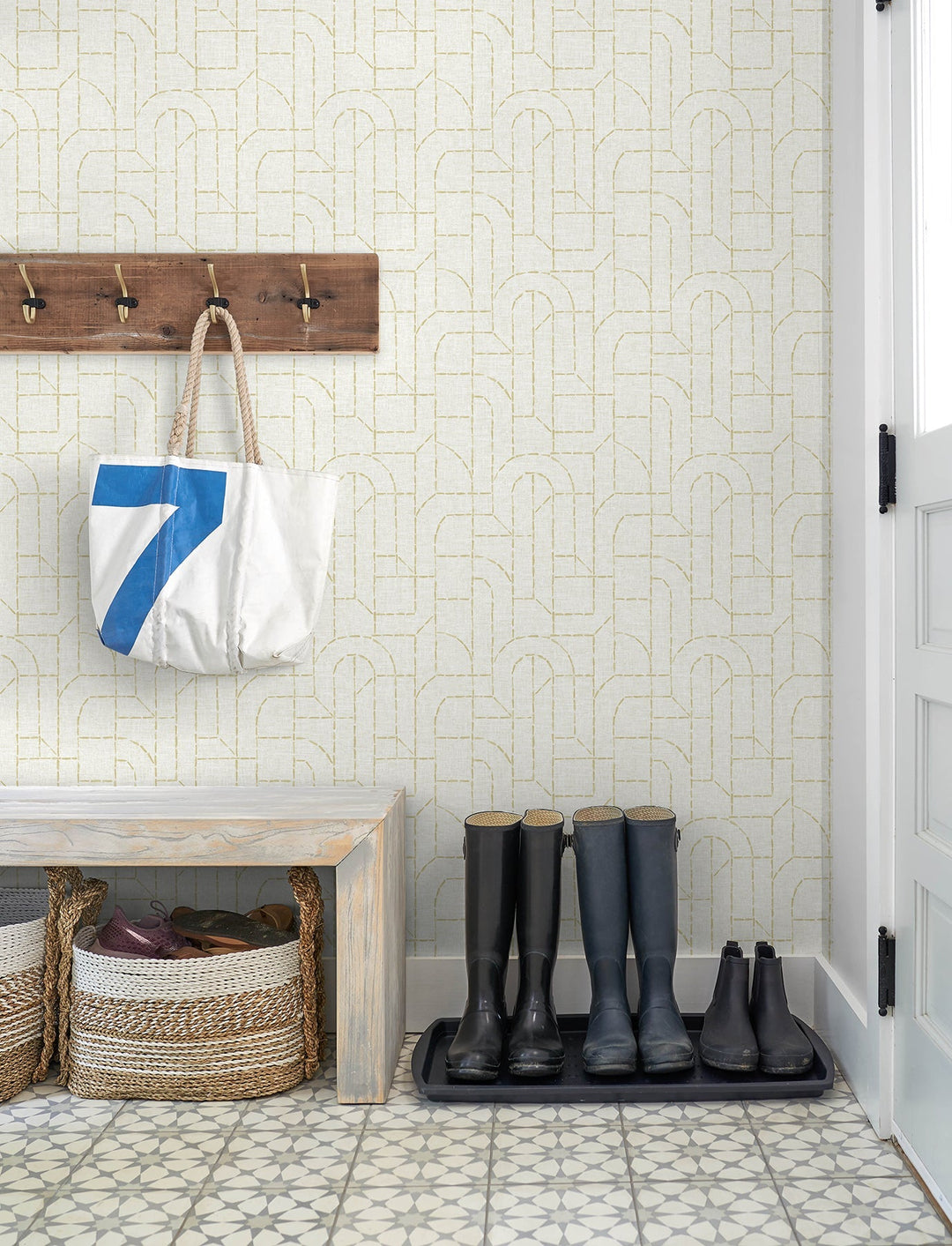 Integrity Yellow Arched Outlines Wallpaper by A-Street Prints Designer