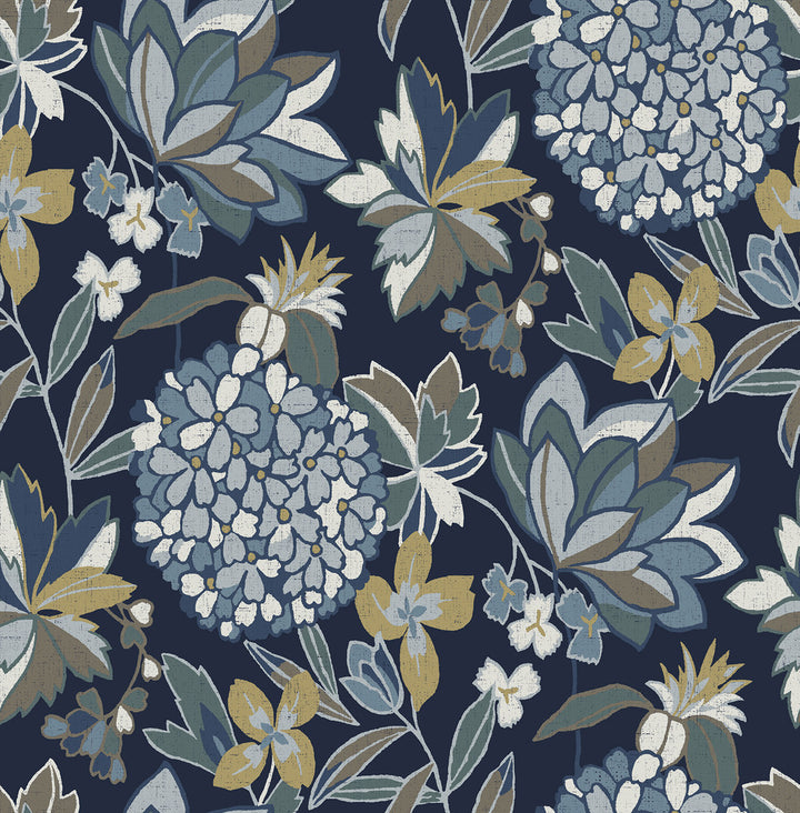 Valdivian Indigo Floral Wallpaper by A-Street Prints Harmony Covers about 56.4 square feet 20.5-in by 33-ft long roll Unpasted 20.86 - Fabric Carolina -