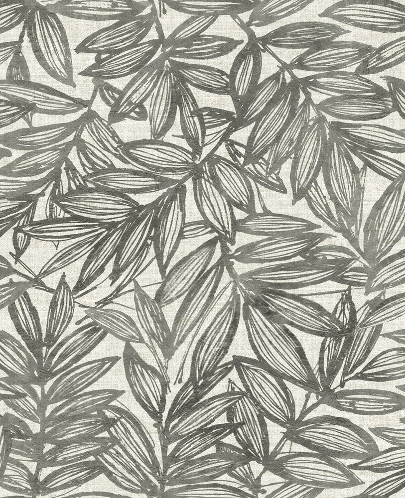 Rhythmic Charcoal Leaf Wallpaper by A-Street Prints Harmony Covers about 56.4 square feet 20.5-in by 33-ft long roll Unpasted 12.6 - Fabric Carolina -
