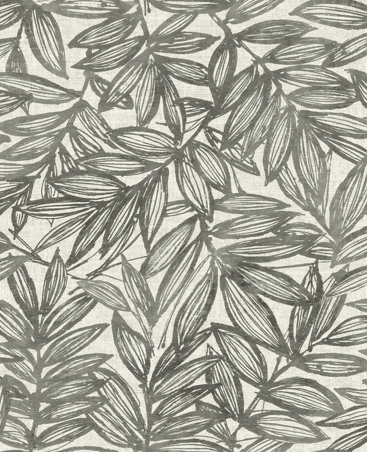Rhythmic Charcoal Leaf Wallpaper by A-Street Prints Harmony Covers about 56.4 square feet 20.5-in by 33-ft long roll Unpasted 12.6 - Fabric Carolina -