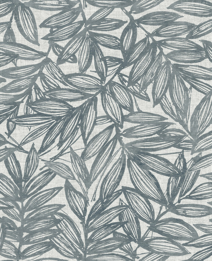 Rhythmic Denim Leaf Wallpaper by A-Street Prints Harmony Covers about 56.4 square feet 20.5-in by 33-ft long roll Unpasted 12.6 - Fabric Carolina -