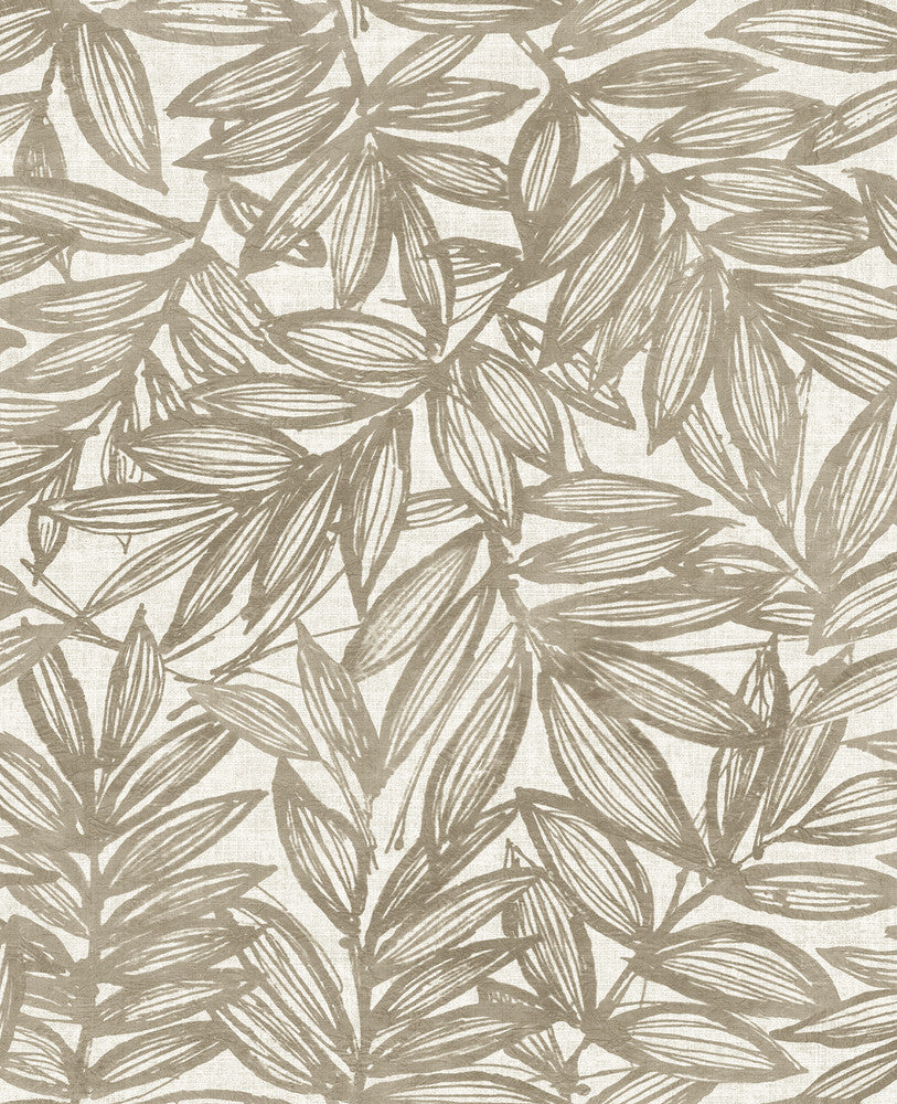 Rhythmic Taupe Leaf Wallpaper by A-Street Prints Harmony Covers about 56.4 square feet 20.5-in by 33-ft long roll Unpasted 12.6 - Fabric Carolina -
