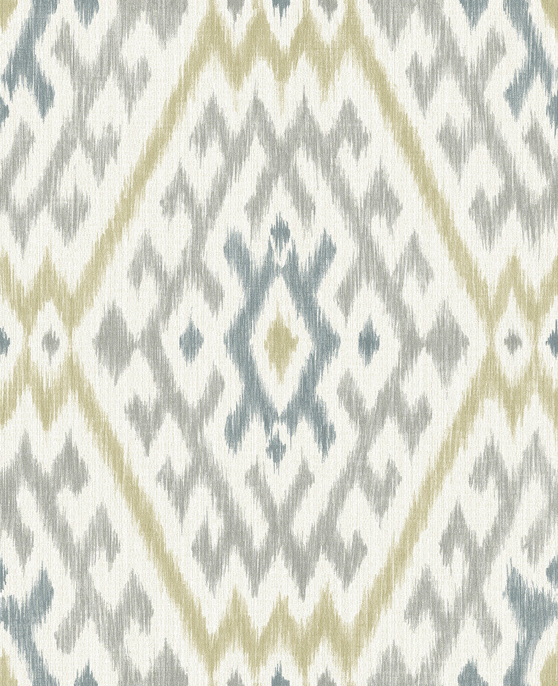 Solola Chartreuse Ikat Wallpaper by A-Street Prints Harmony Covers about 56.4 square feet 20.5-in by 33-ft long roll Unpasted 25.2 - Fabric Carolina -